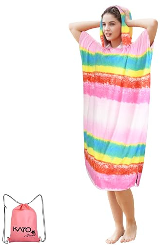 Kato Tirrinia mikrofiber frotté surfponcho handduk badponcho badrockar bastu kvinnor män, stor surfponcho strandponcho vuxna, strandhandduk huvhandduk sport gym strandhandduk,