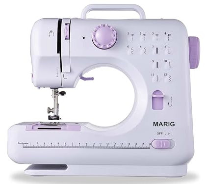 Nähmaschine für Anfänger und Kinder, Nähmaschine mit Fußpedal,12 eingebauten Stichens, 5-Sprachen-Handbuch, MARIG