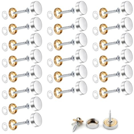 Wopanxye 20 Set 16mm Mirror Screws with Decorative Cap Brass Chrome Cover Stainless Steel Nails w/Washer for Coffee Tables Bath Plates Wardrobes Wood Furniture Bathroom Panels Glass Signboard, Silver