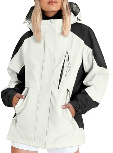 Genérico Chubasquero Mujer Ligera Outdoor Otoño Abrigo Mujer Senderismo Patchwork Impermeable Ropa De Agua con Capucha Colores Contrastantes Poncho Lluvia Running Clásico Halloween 2#Blanco XL