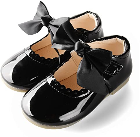 JerrisApparel Scarpe Bambina Vernice Fiocco Abito Mary Jane Ballerine (22 EU, Nero)