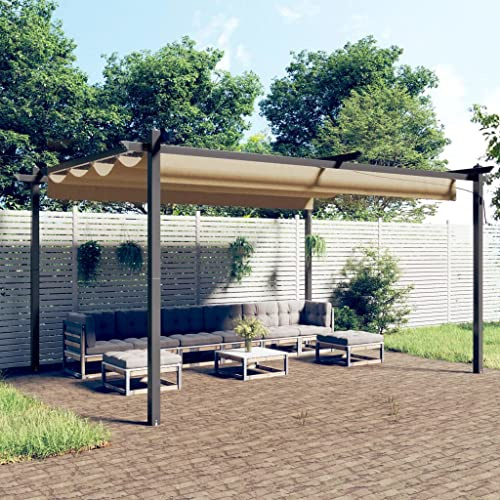 Pavillon de Jardin avec Toit Extensible, Structure Acier et Toile Polyester Résistante, Pergola Jardin Exterieur avec Toit Rétractable, pour Terrasse Jardins Evénement, Couleur Taupe, 4 x 3 x 2.2 m