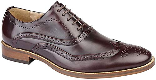 Goor Mens Oxford Brogues Wing Cap Toe Lace Up Dress Shoes Oxblood 11 UK