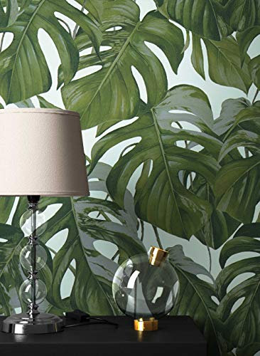 NEWROOM Blumentapete Tapete Grün Blumen Blätter Floral Vliestapete Weiß Vlies moderne Design Optik Blumentapete Modern inkl. Tapezier Ratgeber