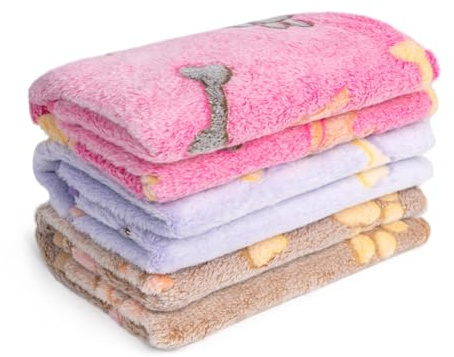 Flying Paws 3 Pieces Pet Dog Blankets Washable Small Medium Lager Fluffy Blanket Soft and Warm for Cats Dogs Cute Paw Bone House Print Fuzzy Flannel Bed Cover 60 * 40 cm