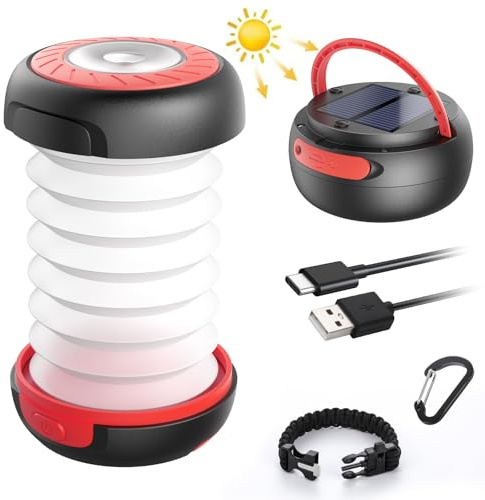 GlobaLink 2-i-1 uppladdningsbar hopfällbar solcell camping lykta lampa utomhus vikbar ficka teleskopisk USB-kabel batteri 3 ljusstyrka 800 mAh max 12 timmar för vandring Bivvy