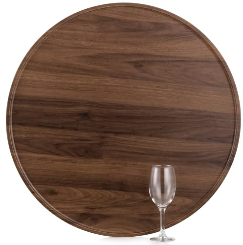 Hanobe Deko Tablett Groß Rund Walnussfurnier für Wohnzimmer, 56cm | Rustikal Walnuss-Optik Gross Holztablett für Hocker, Kaffeetsich, Küche, Modern Holz Dekotablett 56cm
