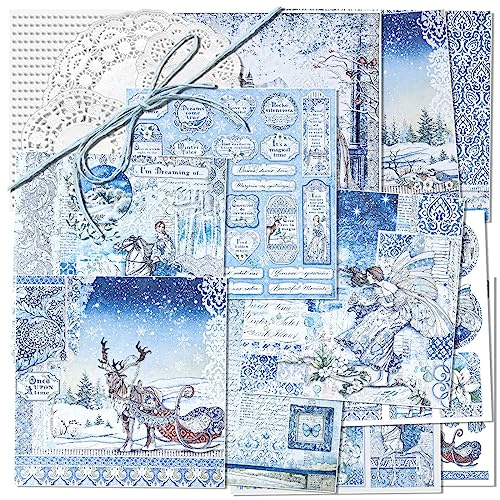 Vintage-Musterpapier, Scrapbooking-Papier, dekoratives Papier, Decoupage-Papier, einseitig, verschiedene Designs, keine Wiederholung, für Kartenherstellung, Kunst und Handwerk, Collage (Winter)