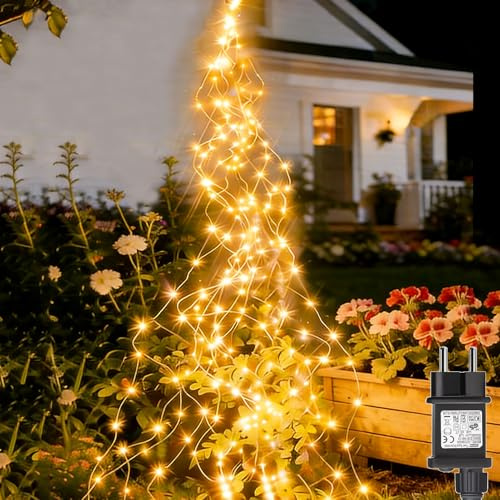 yowin Cascata Luci Natale 2m 200 LED di Luci per Albero di Natale mit Presa, 9 Modalità Luci Balcone con Timer, IP65 impermeabile Cascata Luminosa per Natalizia Interno Esterno Decorazione