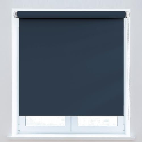 Rollo Für Fenster 120 x 220 cm, Sichtschutz, Lichtschutz, Blendschutz, Verdunkelung Rollos, mit Aluminium-Schienen, für Fenster & Tür, Dunkelblau