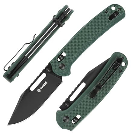Ganzo G768PT-GB Taschenmesser Rasiermesserscharfe D2-Edelstahlklinge Schwarze Klinge Ergonomischer Rutschfester G10-Griff mit Clip Camping Jagd Angeln Outdoor Klappmesser EDC-Messer (Grün)