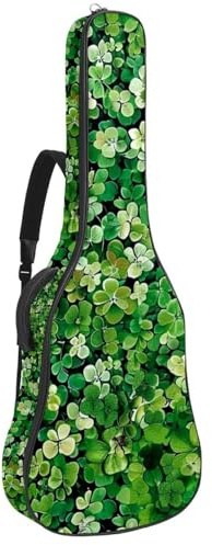 Gitarrentasche, 104 cm, doppelt verstellbarer Schultergurt, Gigbag für Akustikgitarre, Grün, Lucky Four Leaf Clover Gitarrenkoffer, wasserdicht, Oxford-Stoff, dicker Schwamm, Grünes Glückskleeblatt,