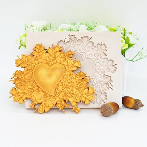Epoxidharz-Formen, 13,5 x 10,8 x 1 cm, Silikonform, Herzmuster, Fondant, Kuchen, Backen, Spitze, Dekoration, Werkzeug, Schokolade, Süßigkeiten, Kuchenformen, Zubehör