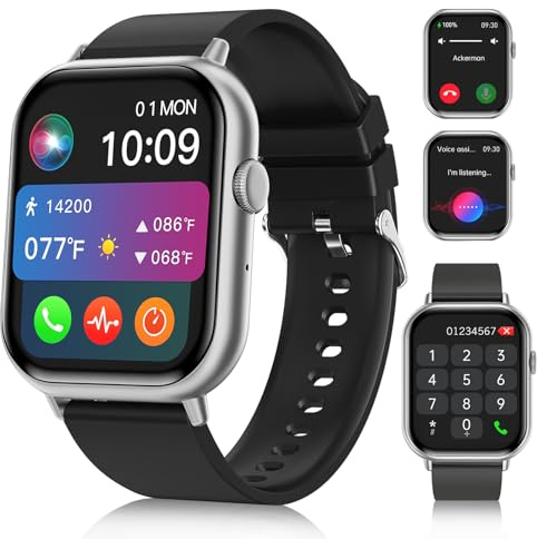 Smartklockor för män kvinnor (svar/ringa-samtal), 2 tums HD-skärm fitnessmätare klocka med blodtryck/puls/sömnskärm, smartklocka för Android iOS-telefoner, IP67 vattentät sportklocka