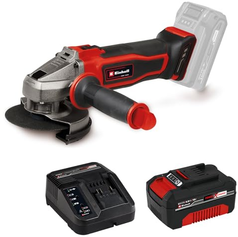 Einhell Akku-Winkelschleifer TE-AG 18/125-2 Li - Solo (18 V, 125 mm Scheiben-Ø, 33 mm Schnitttiefe, Softstart, Trennschutz, ohne Trennscheibe, inkl. 4,0 Ah Akku & Ladegerät)