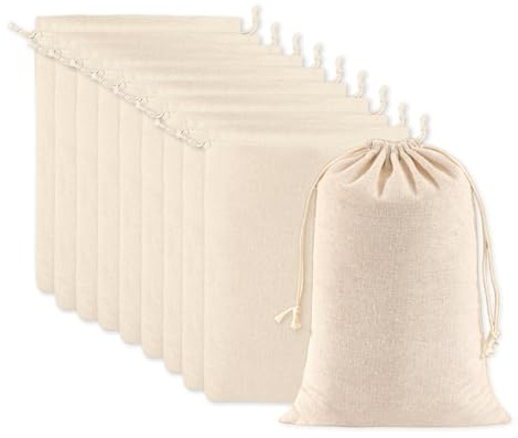 Vlecexs 10 Stycken Tygpåsar med Dragsko, Jutepåse för Målning, Bomullspåse Otryckt för Bröllop, Födelsedag, Gör det Själv Pyssel (20 × 30 cm)