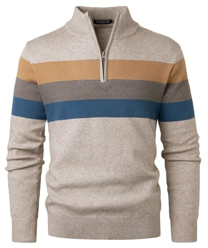 OlyljpinZ Hombre Suéter de Cuello Alto a Rayas Jersey con Cierre de Media Cremallera Manga Larga Cálido Trabajo Pullover Otoño Invierno Jersei Clásico de Canalé Suéter Sweater de Punto