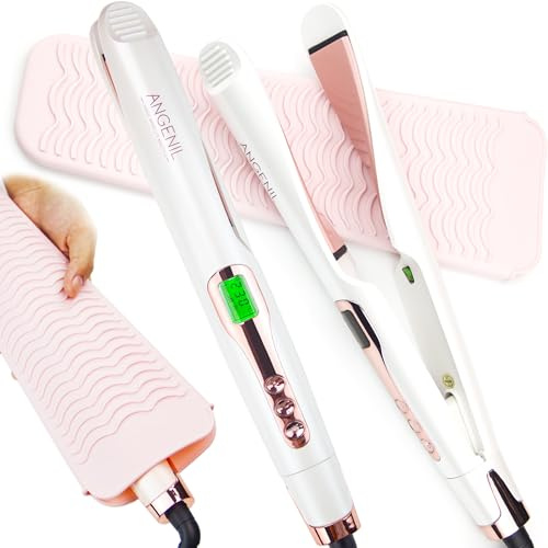 ANGENIL Pro Twist Hair Straighteners for Women, Ceramic Straightener and Curler 2 in 1, Dual Voltage Hair Straightener with Silicone Heat Resistant Mat, LCD Display, Adjustable Temperature 130-230°C