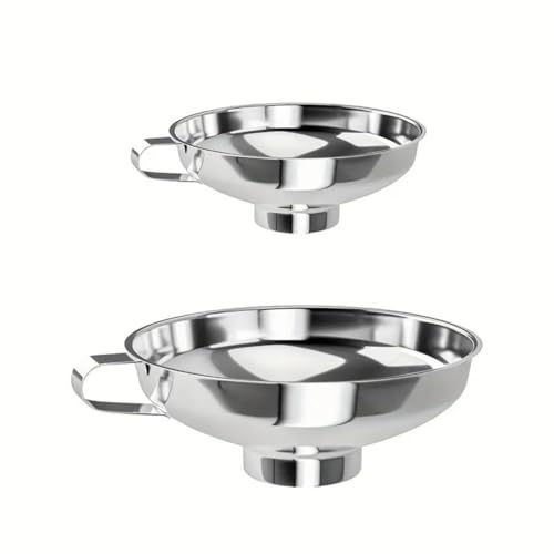 2 Pack Stainless Steel Funnel Set, Wide Mouth Jam Funnel With Handle For Transfer Of Oil Fluid Powder Beans, Compatible With Funnels For Filling Bottles Or Containers, Kitchen Accessory (Silver)
