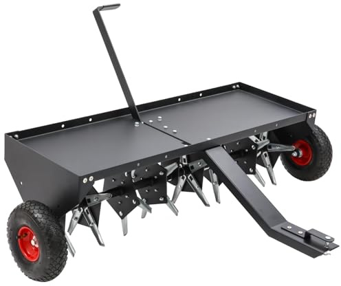 52 Tow Behind Plug Aerator with Transport Wheels, Plug Aerator Tow Behind with 40 Galvanised Steel Tines, Tow Behind Aerator for Gardens, Lawns, Farms