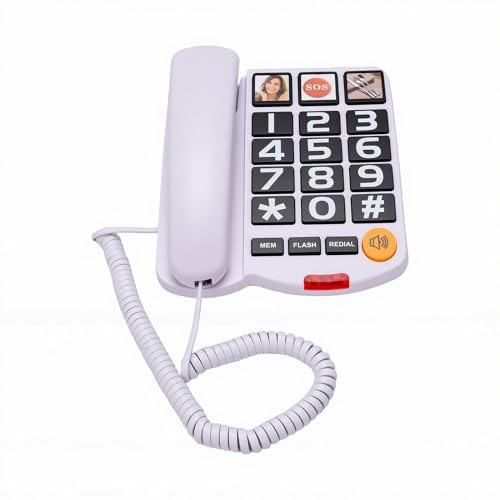 Cuifati Extra Hög 110dB Fast Telefon med Sladd för Seniorer, med Förstärkt Lur, 3 Snabbval, Handsfree Högtalartelefon, Visuell Ringsignal, Stor Knapp för Hemmabruk (Vit)