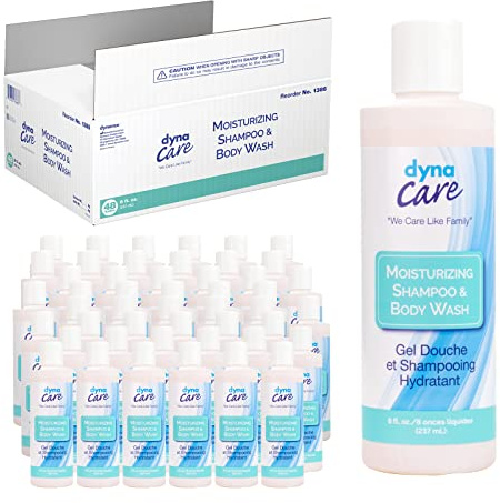 Dynarex Shampoo and Body Wash - Moisturizing All-in-One Cleanser for Skin & Hair - Mild Formula for Sensitive Skin - Tropical Scent - 8oz, 48 Bottles per Case