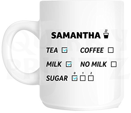 Quirky Printz Novelty Samantha Tea, Milk & No Sugar Funny Gift Slogan Mug SK263