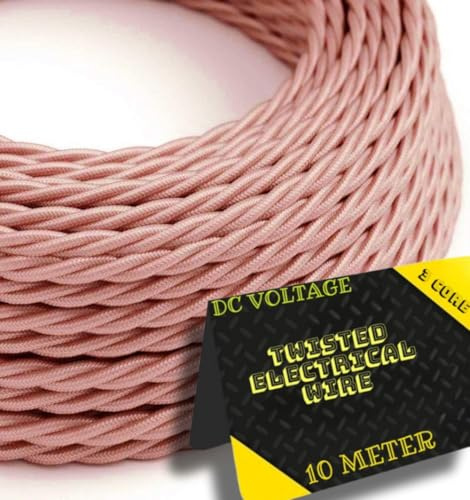 DC Voltage 10 Meter 3 Core Vintage Twisted Electric Cable Fabric Covered Wire Italian Braided 0.75 mm Electrical Cable Flexible Wire for Lighting Other Appliances (Rose Gold)