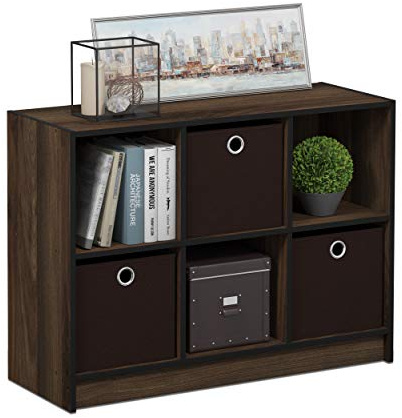 Furinno Basic 3x2 Bookcase Storage w/Bins, Columbia Walnut/Dark Brown