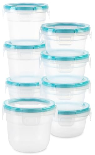 Snapware Plastic Total Solution 16-Pc Food Storage Containers Set, (4) 2-Cup & (4) 1.2-Cup Round Meal Prep Container, Plastic BPA-Free Lids with 4 Locking Tabs, Microwave, Dishwasher, and Freezer Safe