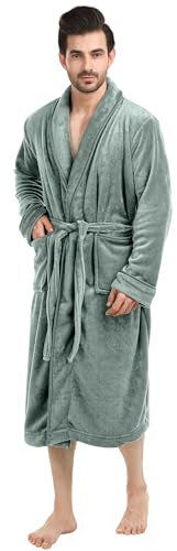 NY Threads Mens Robe, Luxury Plush Fleece Mens Bathrobe, Spa Bath Robe for Men, Large-X-Large, Steel Gray