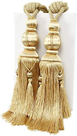 YunNasi 1 Pair Curtain Tie backs, Tassel Holdbacks Rope,Golden
