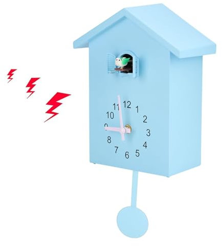 HERCHR Moderne Kuckucksuhr, Birdhouse blau Wanduhr Kuckucksuhr aus dem Fenster, Kleiner Vogelstunden Uhr für Zuhause Wohnzimmer Küche Büro Dekor