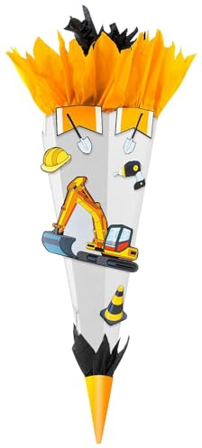 goldbuch 97 722 Schultüten-Bastelset Bagger, Zuckertüte 70 cm zum Basteln | DIY Set zum Selbstgestalten einer Schultüte, aus Karton, 6-eckige Geschenktüte mit 3D Effekt, Krepp und Bastelanleitung