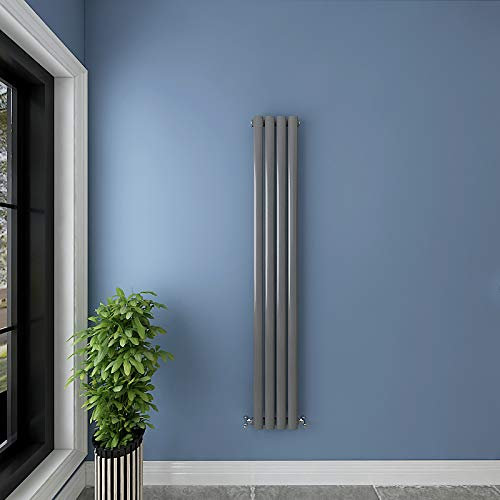 Acezanble∣Anthracite Radiators Single Oval Column Panel Vertical 1600mm Slim Tall Radiator Centre Heating for Bathroom Kitchen Living Room Small Large Average