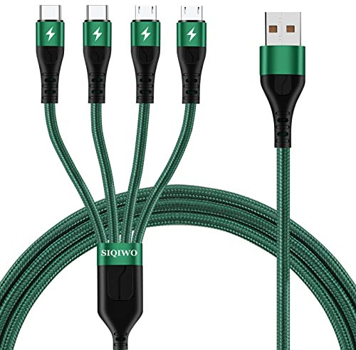 SIQIWO Multi USB Kabel [1.2M/3A], 4 in 1 Nylon Mehrfach Universal Ladekabel mit 2*Micro USB+2*Typ C, für iPhone 15 Pro, Samsung Galaxy S23 S22 S10 S7 A5 J7, Tab, Huawei, Moto, Xiaomi, Sony, LG, PS4