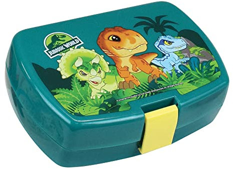 Fun House Jurassic World Children's Dinosaur Lunch Box Height 6.5 x Length 17 x Depth 13.5 cm, Green, Normale