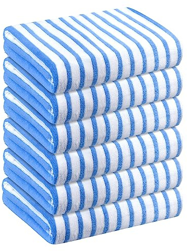 JML Microfiber Beach Towels, 6 Pack, 30 x 60, Stripe Blue and White