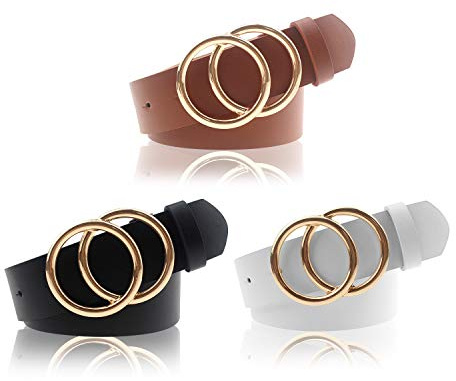 Udekit Cintura in PU Pelle Doppio O Ring Morbida Cintura in Ecopelle (3 pezzi/set) Grande