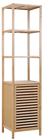 SVITA Étagère de salle de bain L avec porte, armoire de salle de bain avec étagère, autoportante, bambou naturel