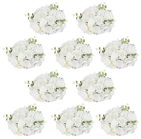 Bazargame 10 Stück Blumenkugel Arrangement Strauß Kunstblumen 30 * 30 * 20cm Weiß Künstliche Blumen Bälle Arrangement Bouquet Künstliche Rose Blumenstrauß Party Mittelstücke