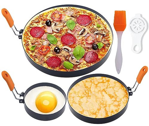 WOWITIS Upgrade 8/'' Large Omelet Ring,6/'' Pancake Ring,4/'' Egg Ring,Large 3 Packs Non-stick Stainless Steel Rings Set,Round Maker Mold for Griddle Frying Eggs with 1 Oil Brush & Separator