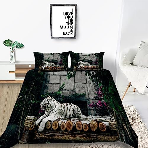 Bettwäsche 135x200 WeißEr Tiger Muster Weich Bequem Atmungsaktiv Hypoallergen 3D Sommerbettwäsche Bettwäsche Set + 1 Kissenbezug 80x80 cm,Geeignet für Jungen Mädchen Kinder
