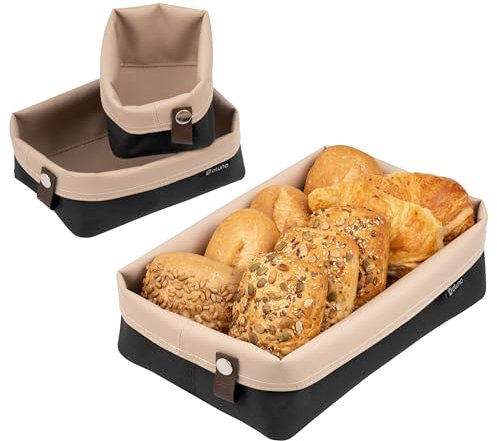 eluno Brotkörbe 3er-Set aus schmutzabweisender, waschbarer Kunstfaser, zweifarbige Aufbewahrungskörbe für Brot, Obst oder Badezimmerartikel, praktische Aufbewahrungslösung für jeden Raum (anthrazit)