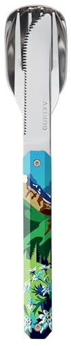 Akinod Elegant gourmet rakt bestick med magnetisk insats (kniv, gaffel och sked) - magnetiskt rakt bestick 12H34 mod. MIRROR Mountains Ete