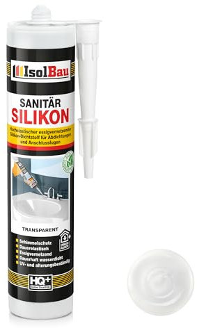 Isolbau Sanitär Silikon 1 x 300 ml Transparent - Hochelastischer Silikon-Dichtstoff für Abdichtungen & Fugen - wasserdicht - Kartusche