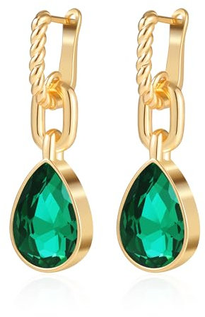 Mesovor Gold Kristall Creolen Huggie Ohrringe für Damen, 18 Karat Vergoldet | Grüne Schwarze Kristall Wasser Tropfen Hängend Ohrringe Schmuck Geschenke (Grün)