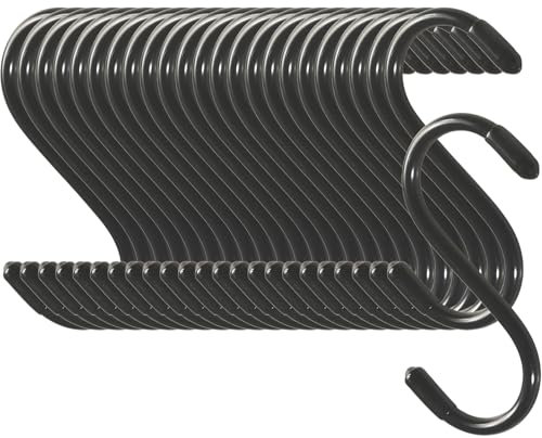Cozihom S-Haken, 7,6 cm, strapazierfähig, vinylbeschichtet, schwarz, gummiert, extra dick, rutschfest, Metall, S-Aufhänger für Schrank, Garten, Garage, Küche, zum Aufhängen, Schwarz, 24 Stück