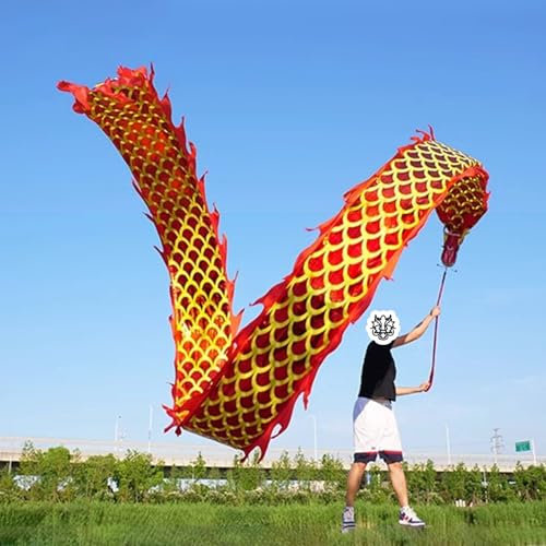 ROYUMI Jongliertücher Outdoor-Drachenband Bedruckt mit Drachentattoo, Quadratisches Fitness-Tanz-Drachen-Set, Schleuderdrachen-Poi-Streamer mit Skala (Color : Red, Size : 6m (20ft)), 36655