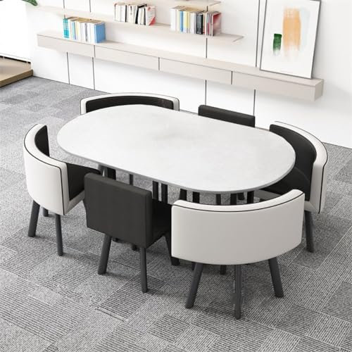 EpuzeR Oval Esstisch mit 6 Stühlen Set, Tischplatte aus Holz Konferenztisch, Esszimmergruppe Küchentisch for Wohnzimmer Küche,90 * 150cm (Color : Schwarz)